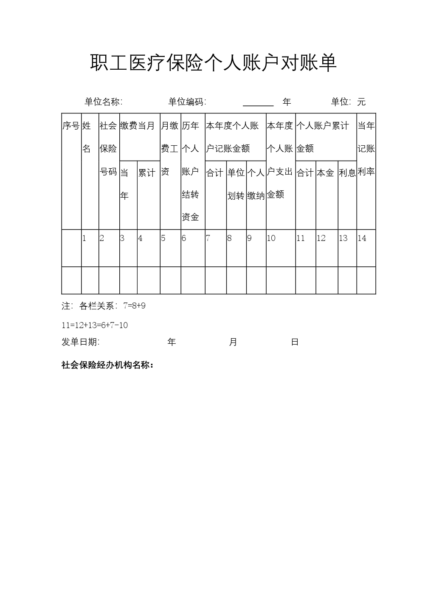 职工医疗保险个人账户对账单模板