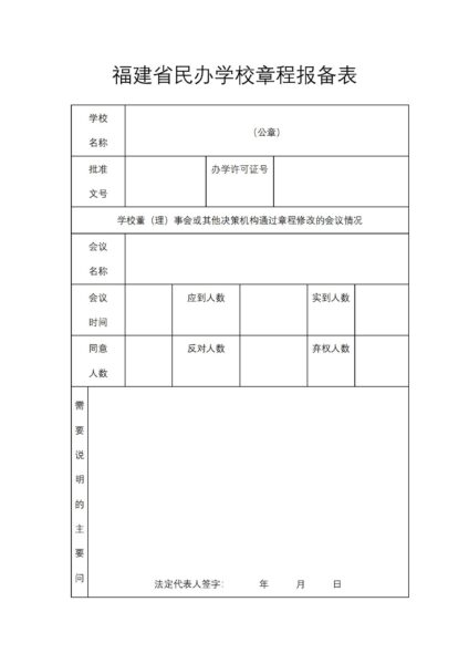 福建省民办学校章程报备表