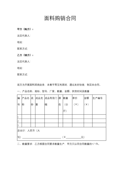 面料购销合同模板