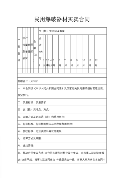 民用爆破器材买卖合同模板