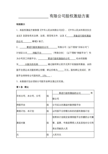 有限公司股权激励方案（持股平台）