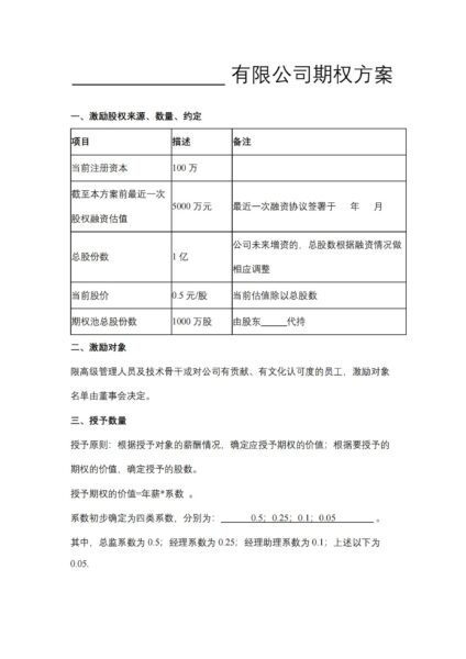 有限公司期权方案